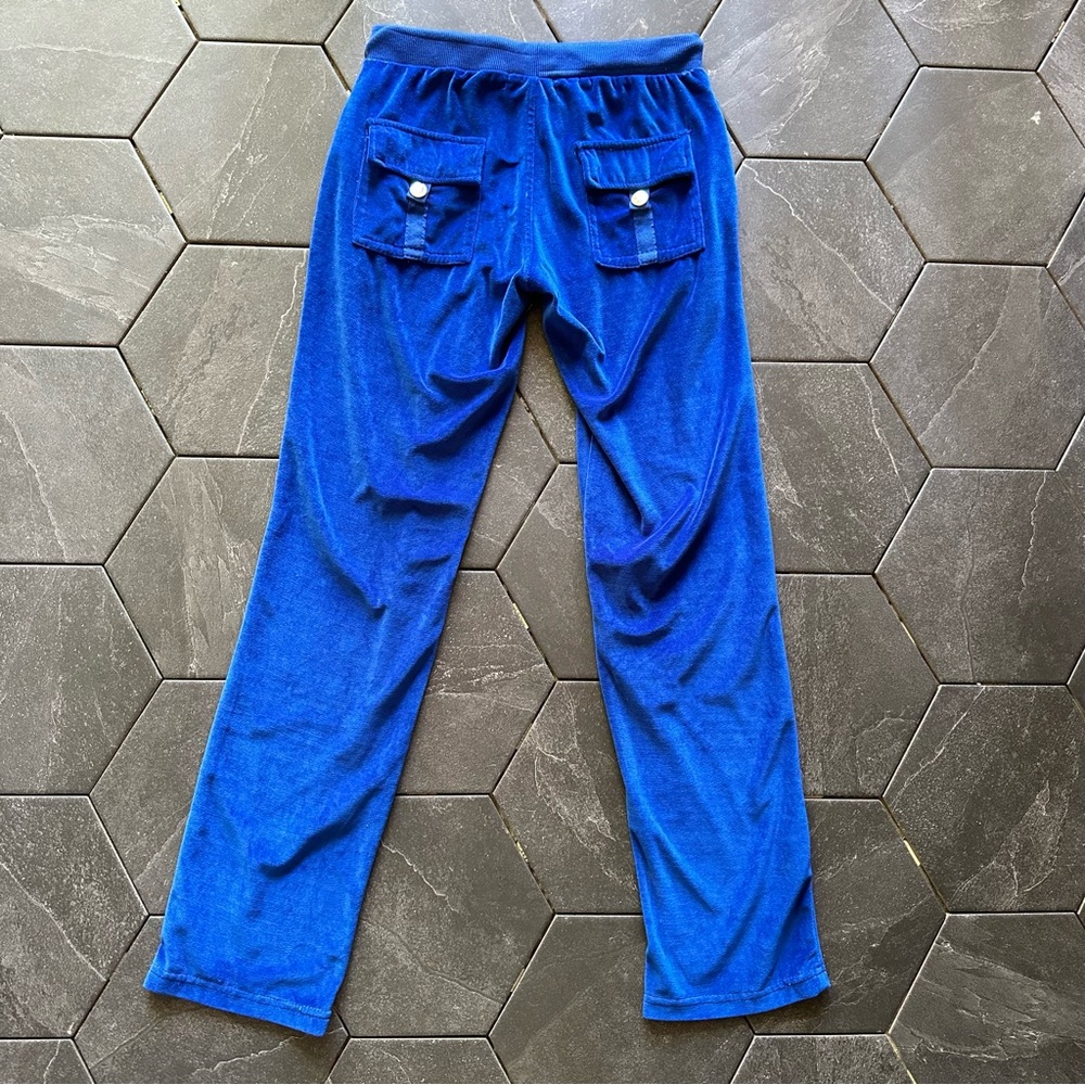 Y2K Style Royal Blue Velvet Velour Tracksuit Pants w/ Snap Button Pockets